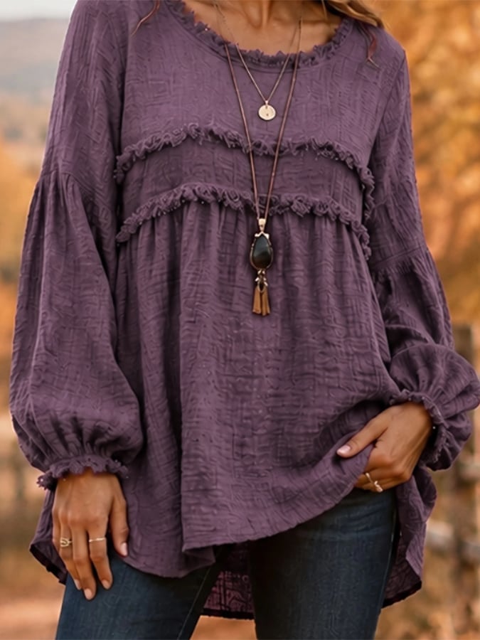 Women'S Casual Patchwork Tassel Lace Shirt