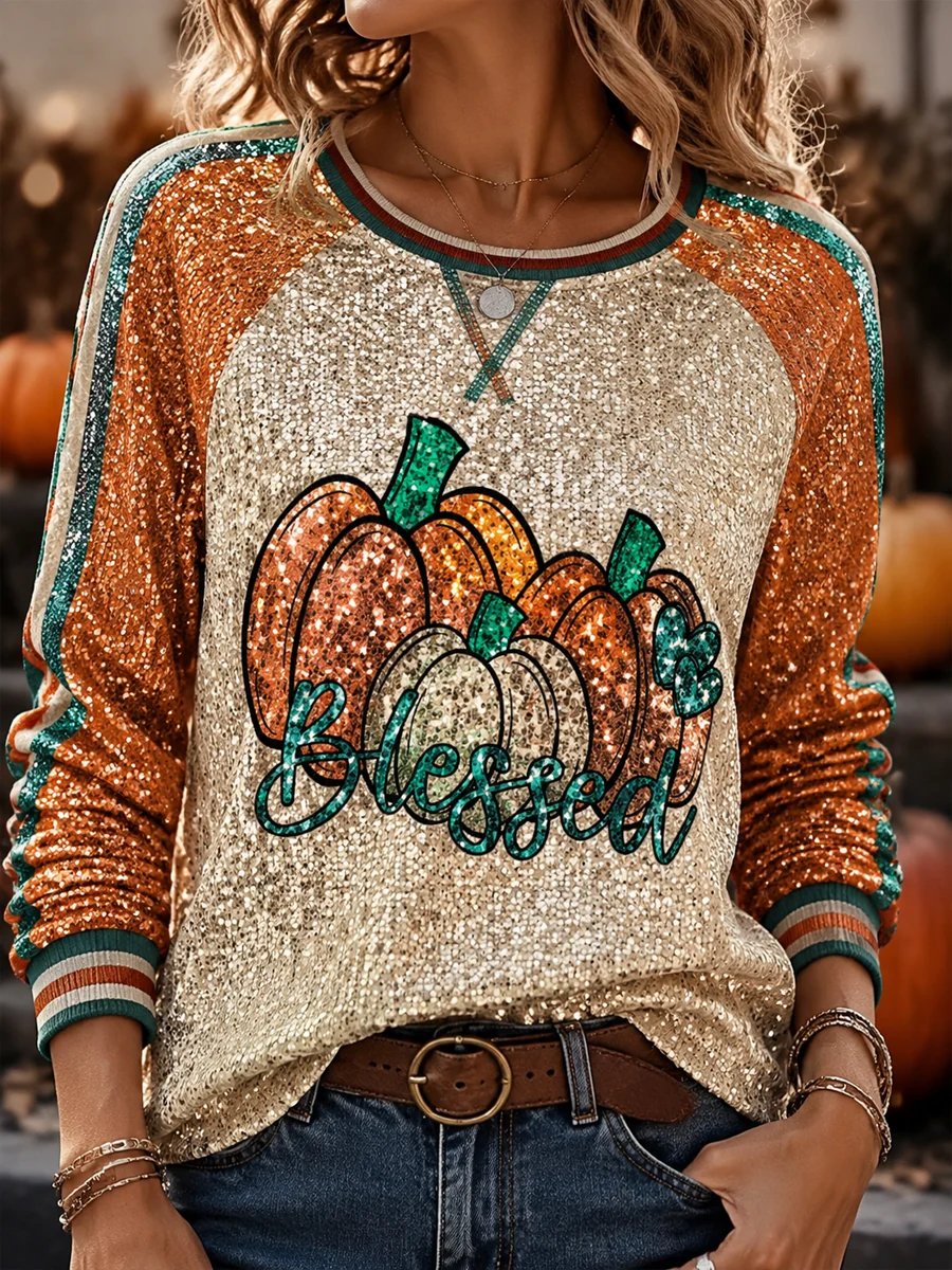 Women's Autumn Pumpkin Season Comfortable Crew Neck Sweatshirt