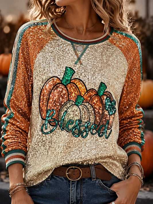 Women's Autumn Pumpkin Season Comfortable Crew Neck Sweatshirt