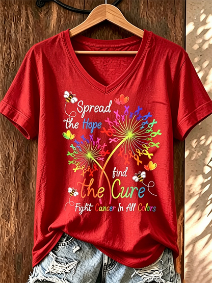 Women's All Cancer Awareness Printed Casual T-shirt