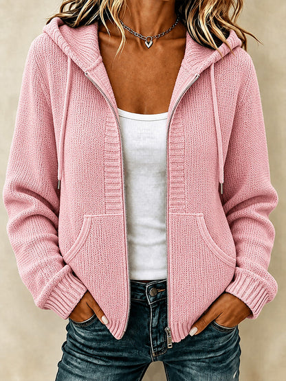 Women'S Casual Village Color Knitted Texture Zipper Hooded