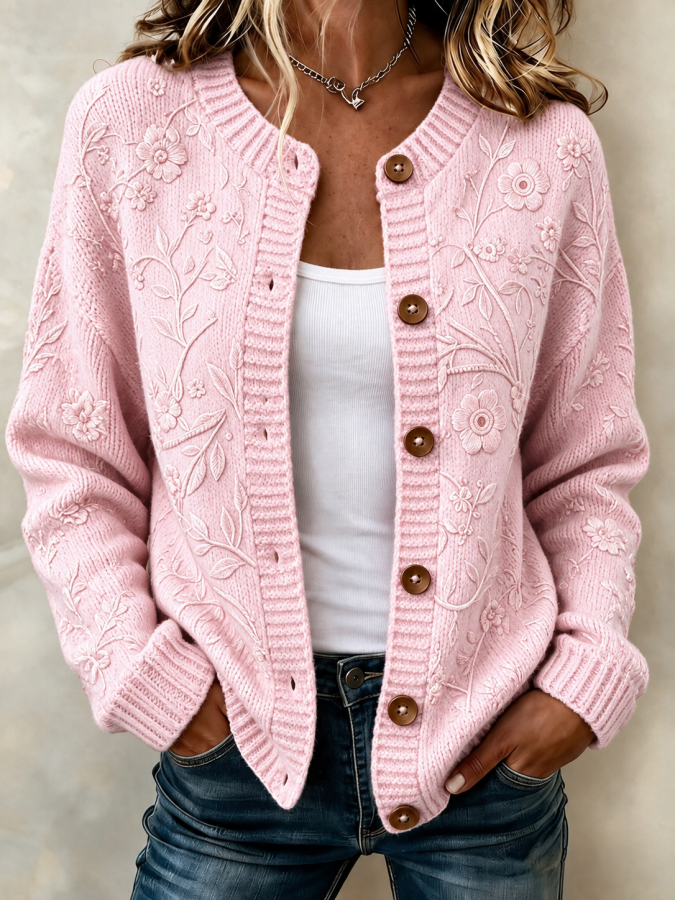 Women'S Floral Printed Knitted Cardigan Top