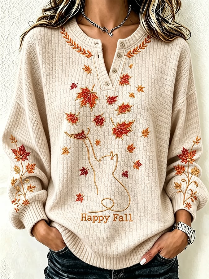 Women's Autumn  Fall Cat Printed Hoodie