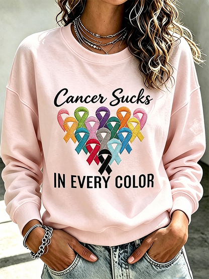 Women'S Casual Cancer Promotion Month Multi Color Round Neck Top