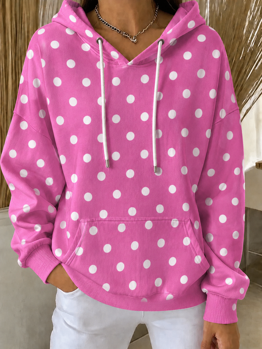 Women'S Casual Breast Cancer Awareness Dot Art Print Hooded Sweatshirt