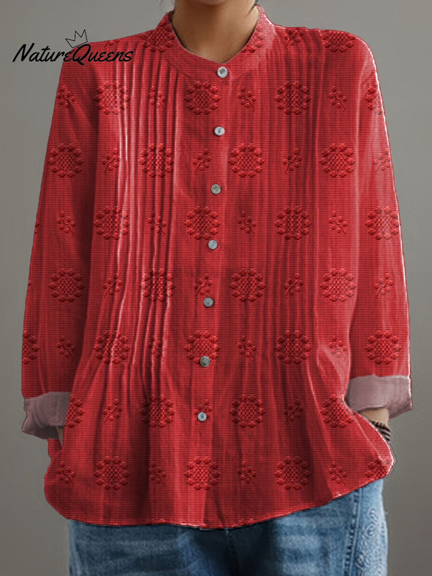 Women's Vintage Floral Art Print Casual Cotton And Linen Shirt