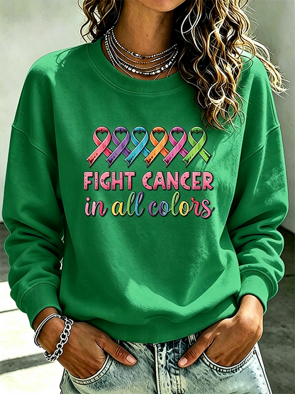Women's Casual Cancer Promotion Month Multi Color Round Neck Top