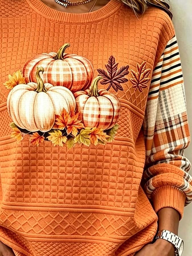 Women'S Casual Pumpkin Print Autumn Top
