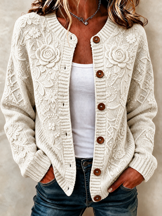 Women'S Floral Printed Knitted Cardigan Top