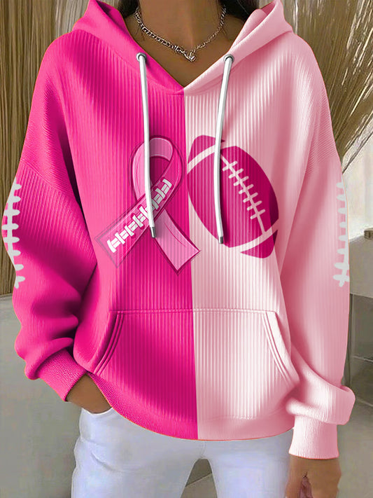 Women'S Pink Art Print Hooded Sweatshirt