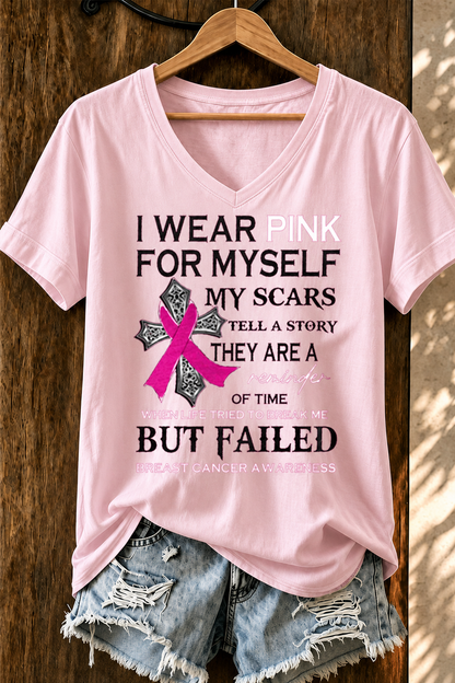 Women'S Belief And Breast Cancer Awareness Support V-Neck T-Shirt