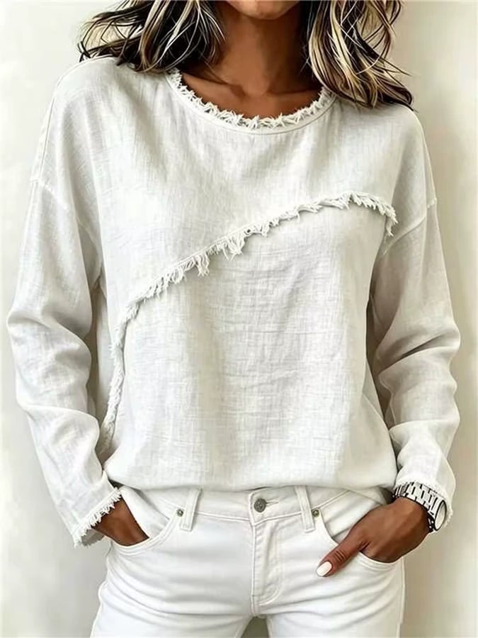Women'S Round Neck Patchwork Lace Long Sleeve Casual Top