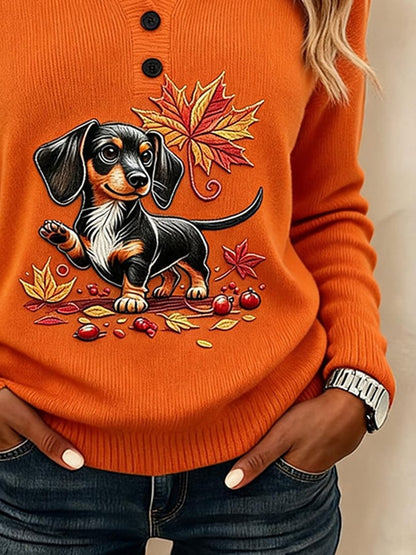 Women's Casual Printed Loose-Fit Henley Shirt