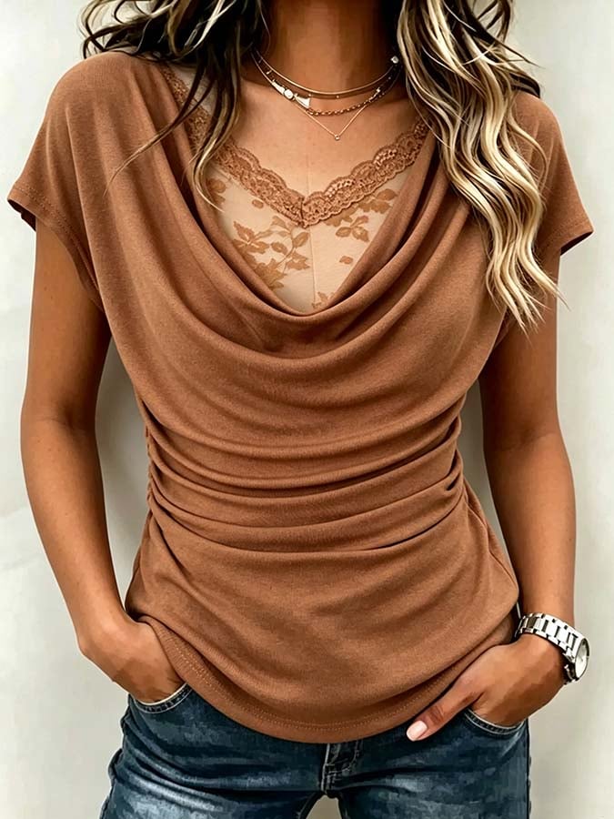 Women'S Lace-Panelled "Faux-Layered" Top