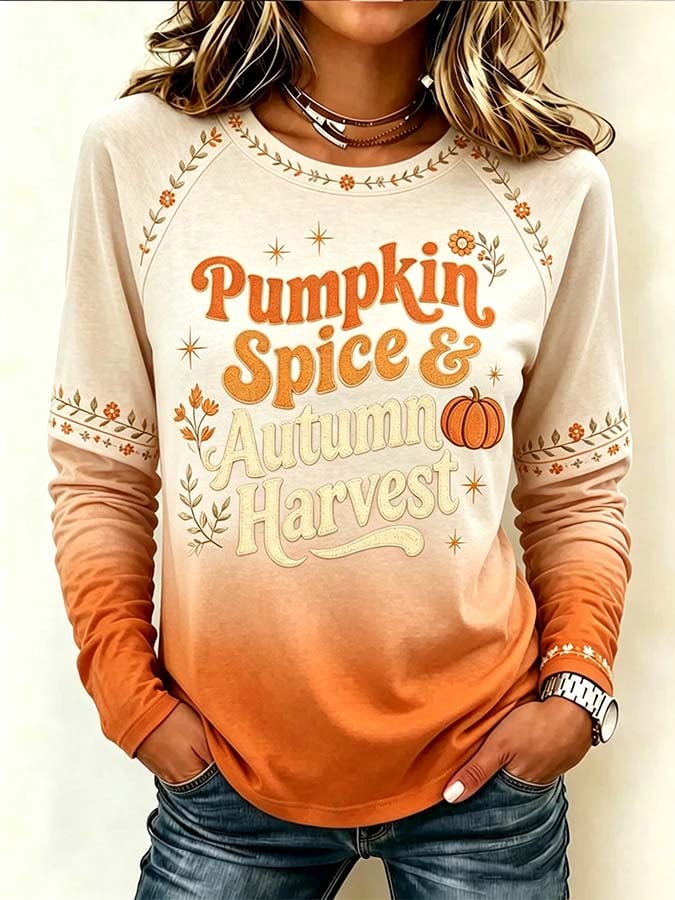 Women'S Casual Pumpkin Print Autumn Top