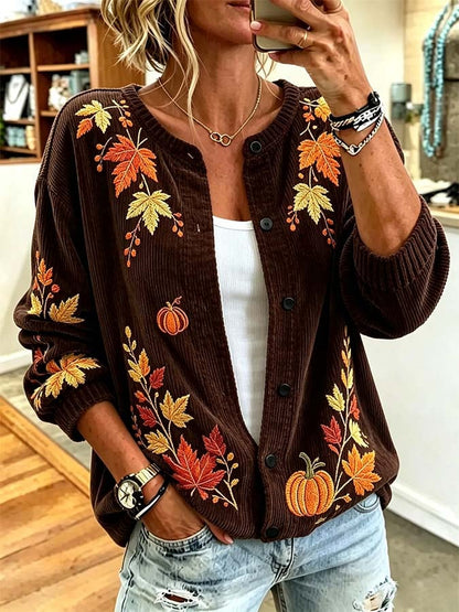Women'S Casual Printed Corduroy Cardigan
