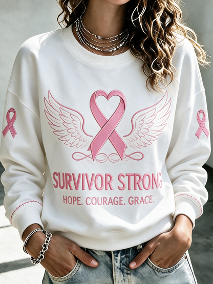 Women'S Casual Breast Survivor Strong Round Neck Top
