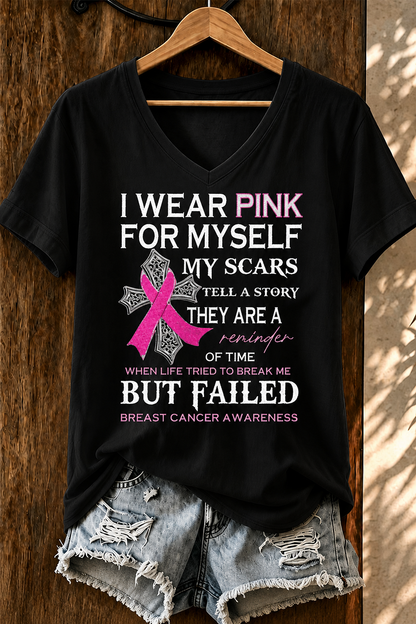 Women'S Belief And Breast Cancer Awareness Support V-Neck T-Shirt