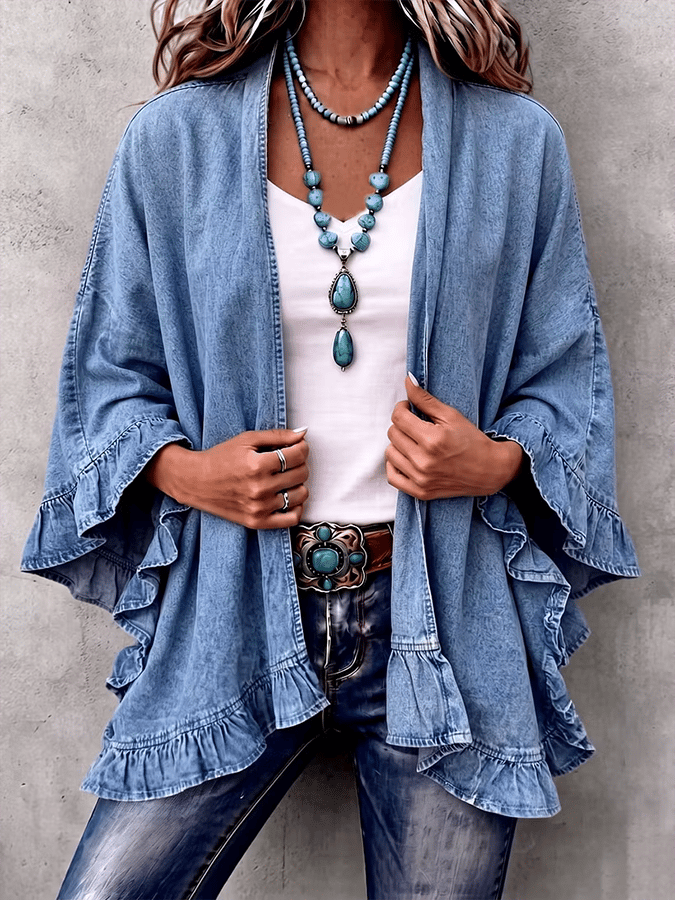 Women'S Casual Ruffled Denim Jacket