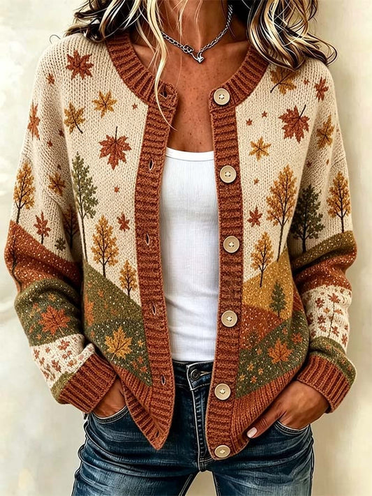 Women'S Casual Maple Leaf Knit Cardigan