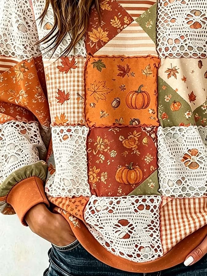Women'S Casual Pumpkin Autumn Print Sweatshirt