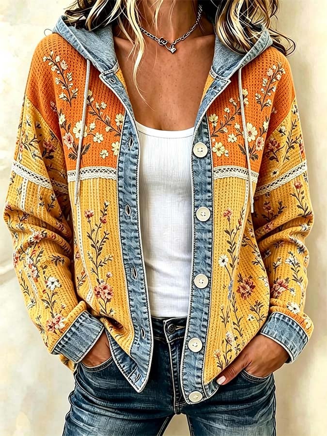 Women'S Casual Printed Hooded Jacket