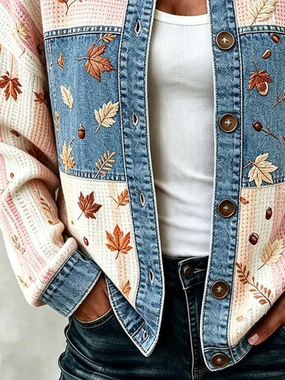 Women'S Casual Maple Leaf Knit Cardigan