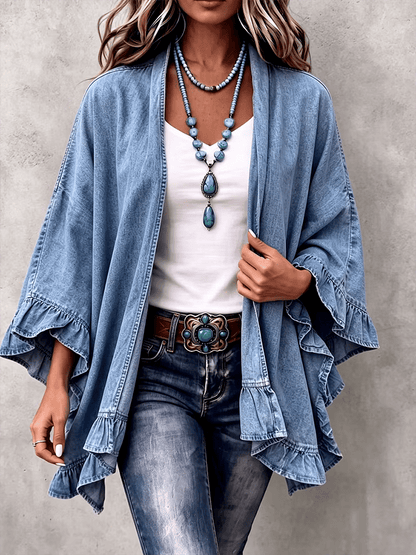 Women'S Casual Ruffled Denim Jacket