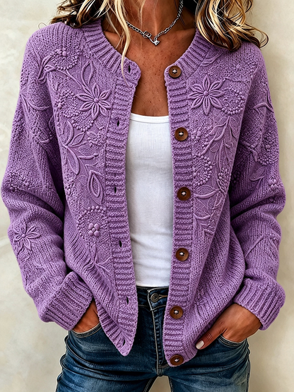 Ladies' Casual Plant Flower Knitted Cardigan Top