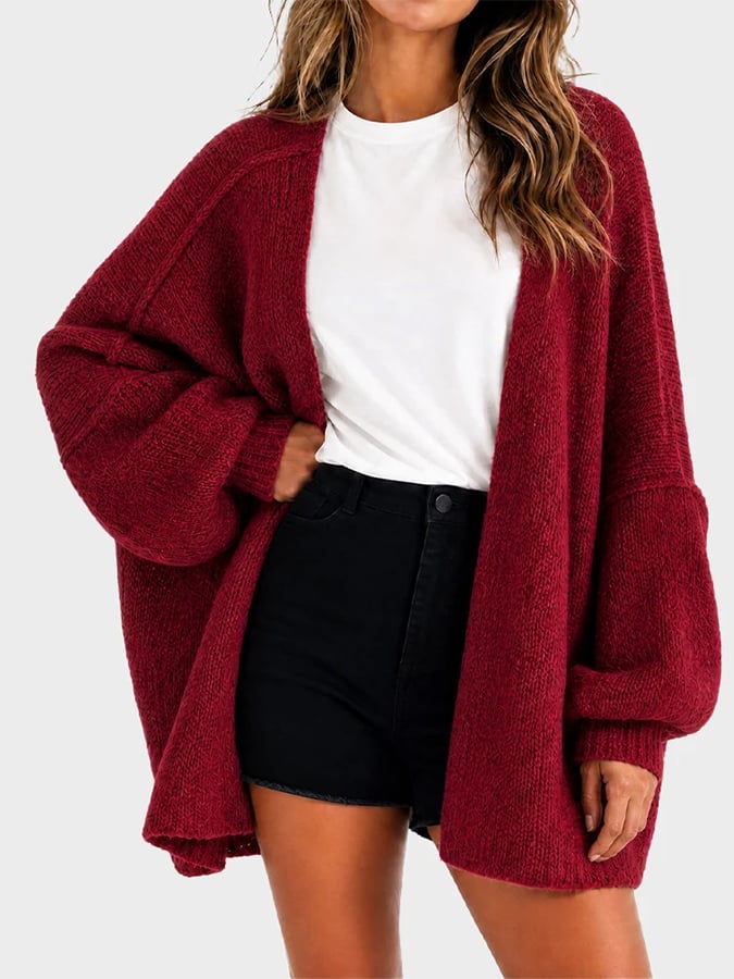 Women's Casual Solid-Color Loose-Fit Knit Cardigan