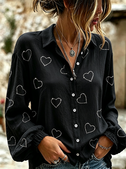 Women's Casual Hot Stamping Heart-Shaped Shirt