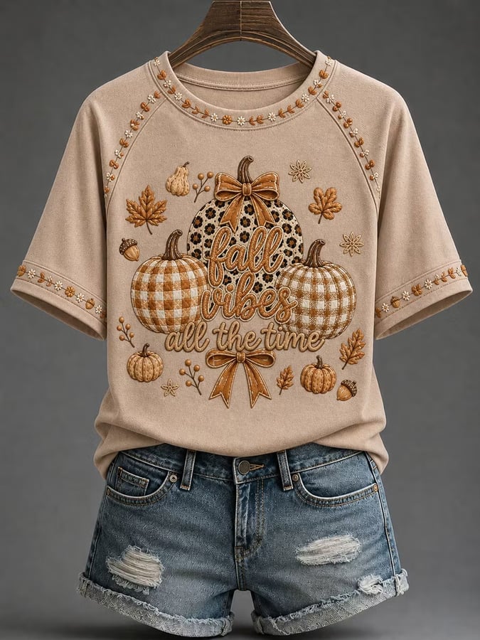Women's Autumn Pumpkin Print T-Shirt
