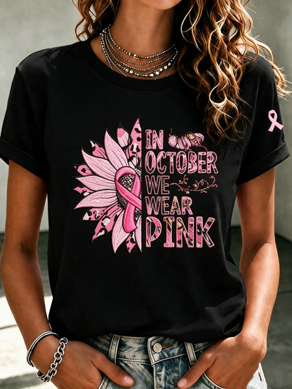 Women'S Breast Cancer Awareness Printed Casual T-Shirt
