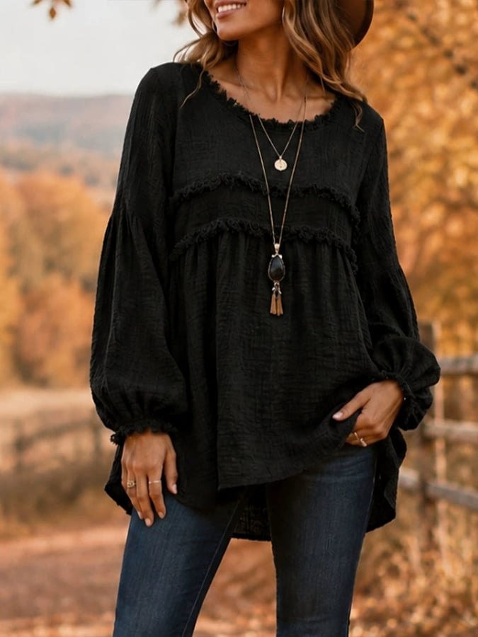 Women'S Casual Patchwork Tassel Lace Shirt