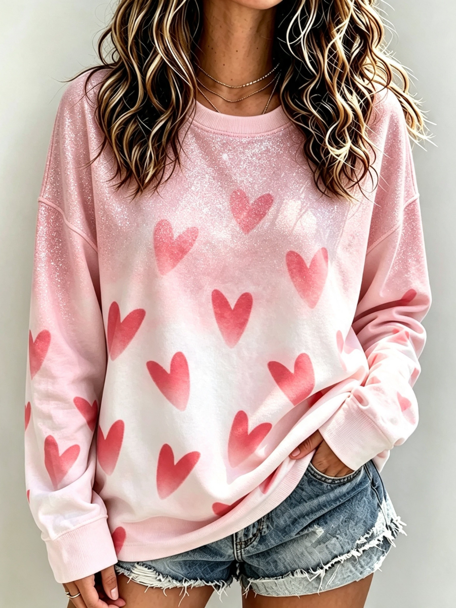 Women's Casual Gradient Pink Round Neck Sports Shirt
