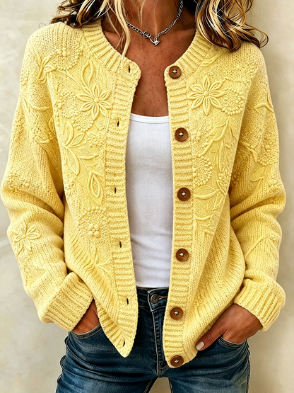 Ladies' Casual Plant Flower Knitted Cardigan Top