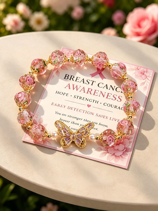 Pink October Breast Cancer Awareness Month Beaded Bracelet