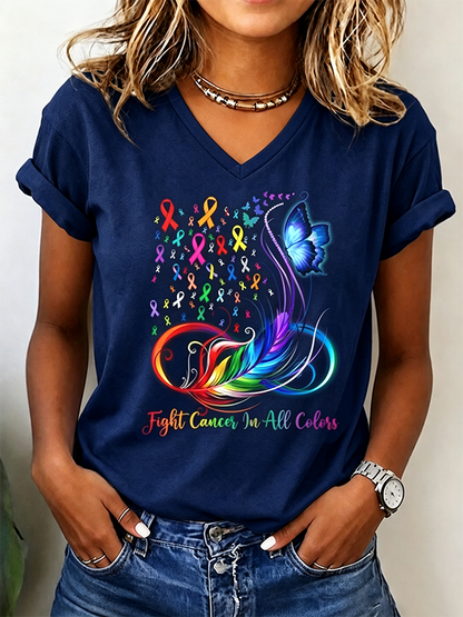 Women's All Cancer Awareness Printed Casual T-shirt