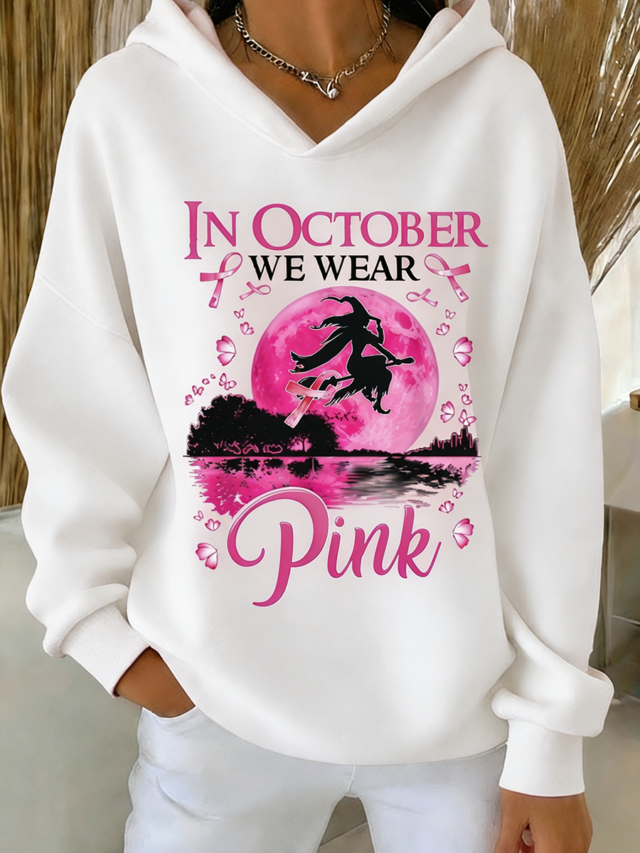 Women'S Pink Moon Witch Breast Cancer Awareness Gradient Hoodie