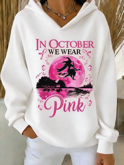 Women'S Pink Moon Witch Breast Cancer Awareness Gradient Hoodie