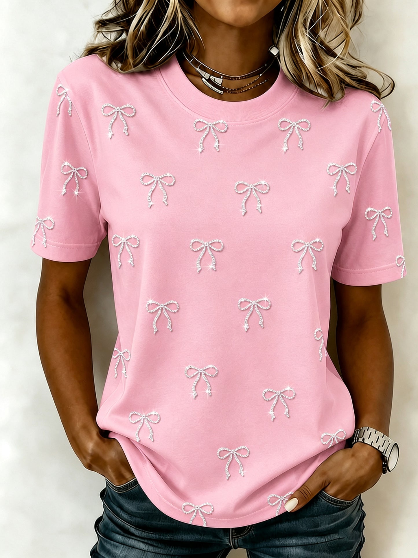 Women'S Pink Bow T-Shirt