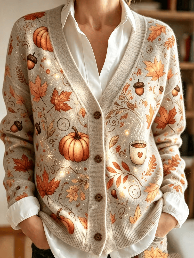 Women'S Casual Maple Leaf Knit Cardigan