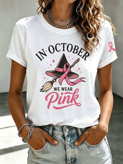 Women's In October We Wear Pink Printed Casual T-Shirt