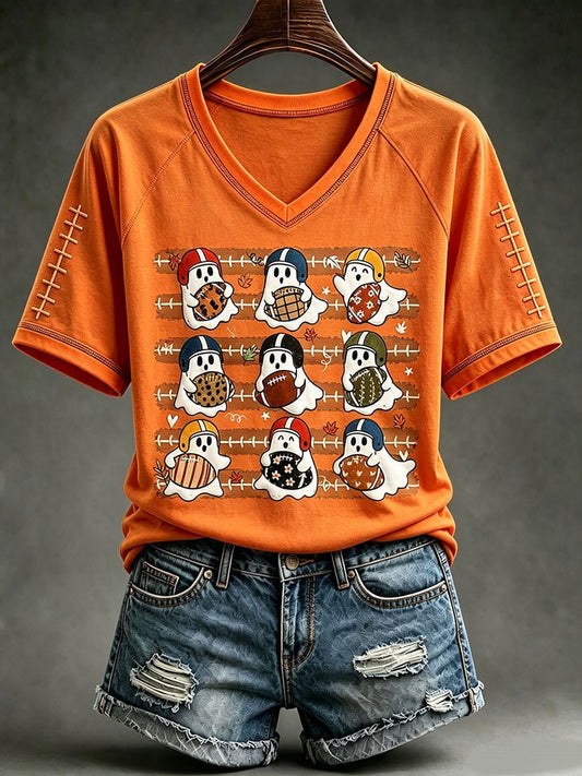 Women's Cute Football Ghost Print T-Shirt