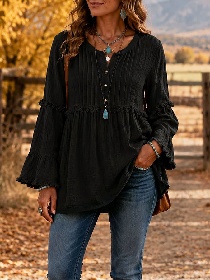 Women'S Casual Patchwork Tassel Lace Shirt