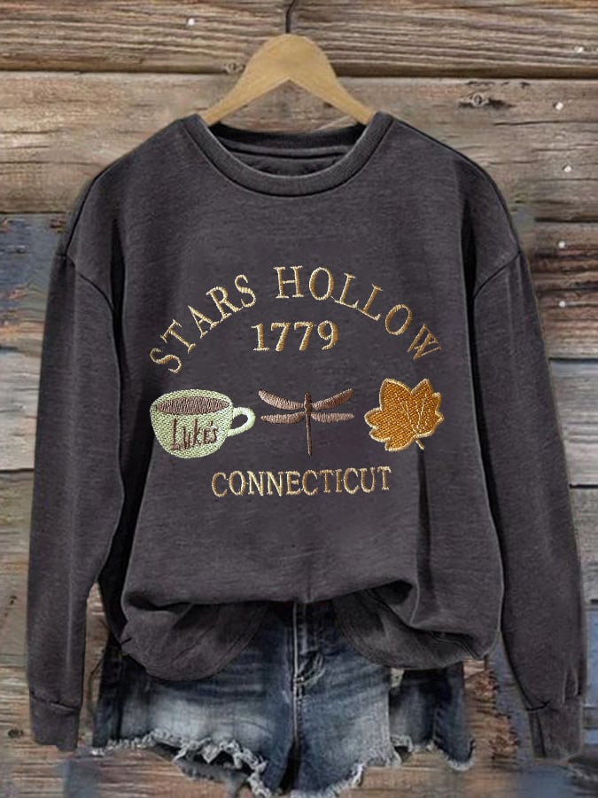 Retro Fall Stars Hollow 1779 Connecticut Luke’s Coffee Cup Dragonfly Maple Leaf Print Sweatshirt