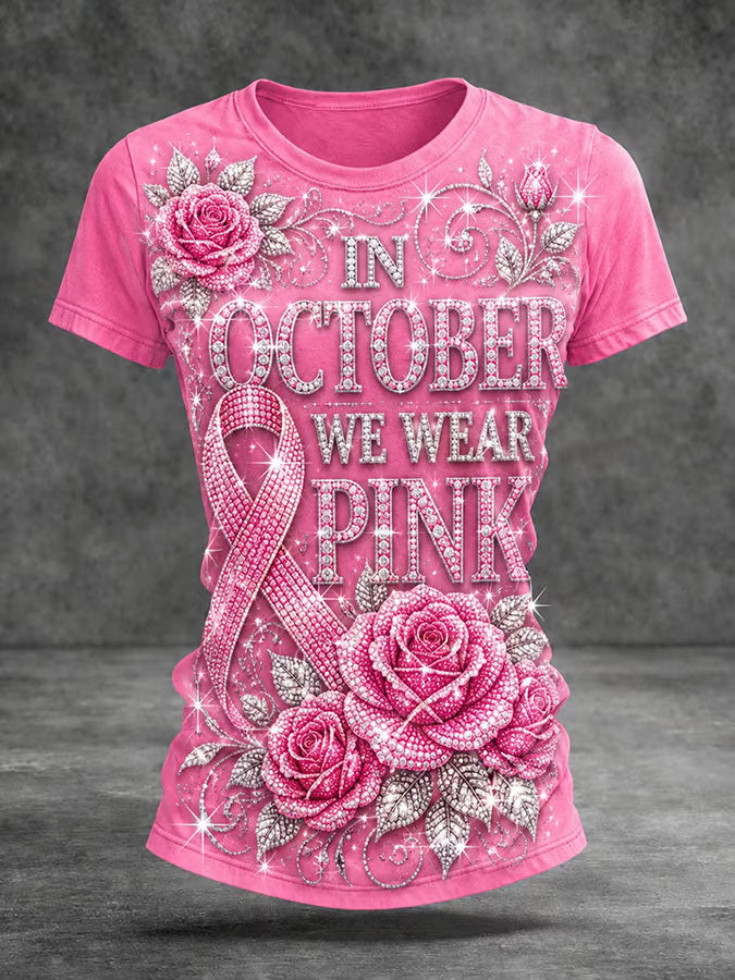Women'S Pink Art Printed Casual T-Shirt
