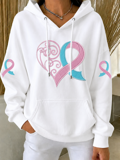 Women'S Retro Breast Cancer Awareness Love Printed Long Sleeve Hoodie