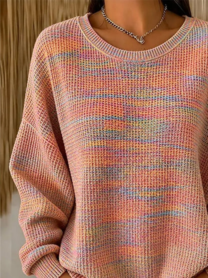 Women's Casual Crew-Neck Printed Waffle-Knit Sweatshirt