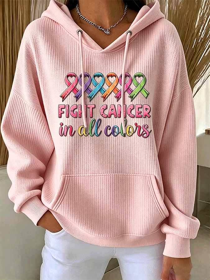 Women'S Cancer Promotion Month Print Hooded Sweatshirt